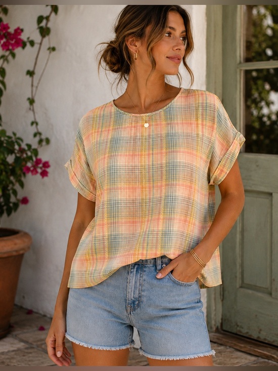 LOFT Tops - LOFT Outlet Pastel Plaid Dolman Sleeve Top XS